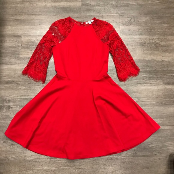 BB Dakota Yale Red Lace Fit and Flare Dress Small - Picture 4 of 8